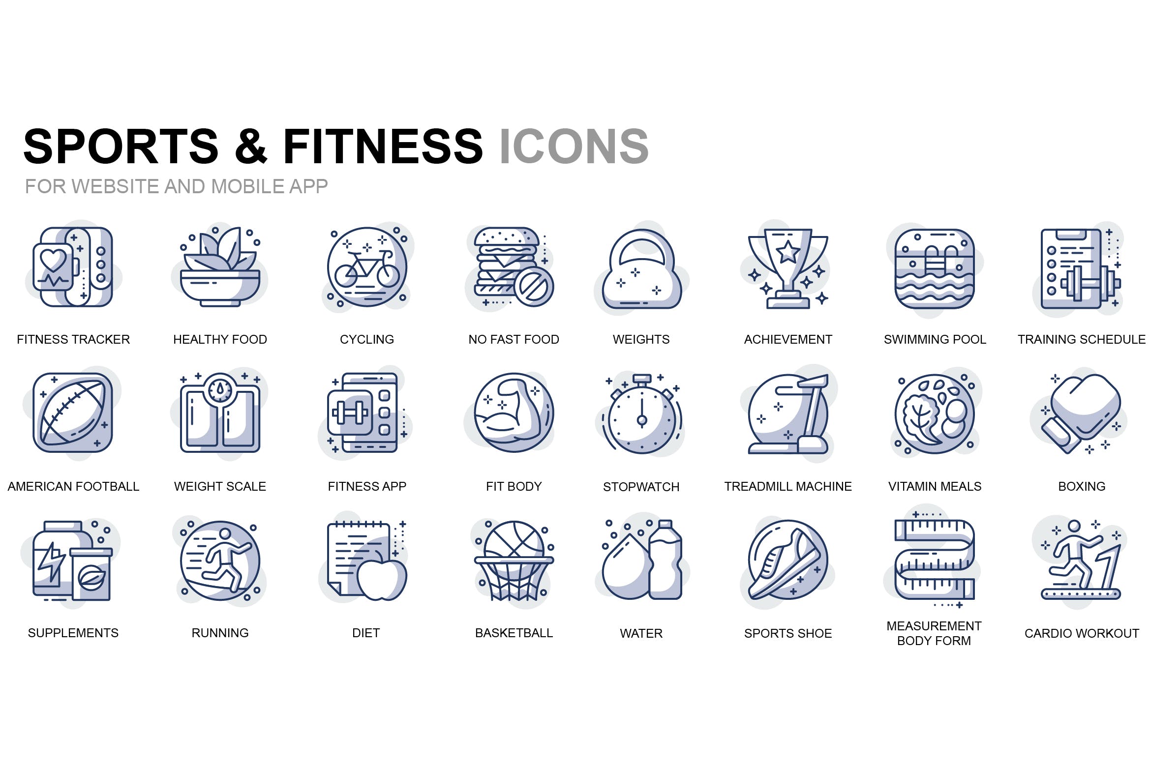 运动/健身主题线性图标矢量图标素材 Sport and Fitness Thin Line Icons插图