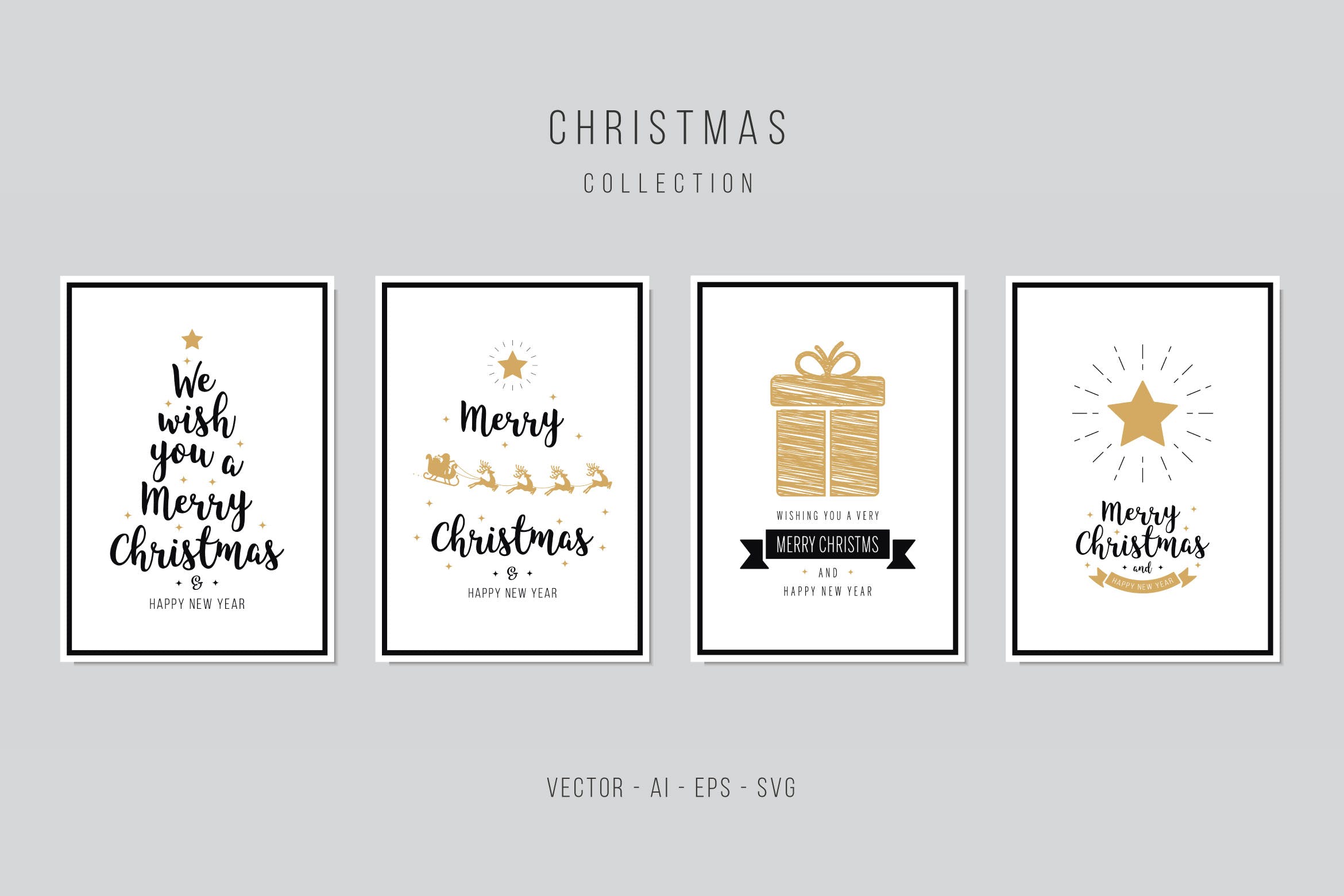 圣诞节祝福贺卡矢量设计模板集 Christmas Greeting Vector Card Set插图