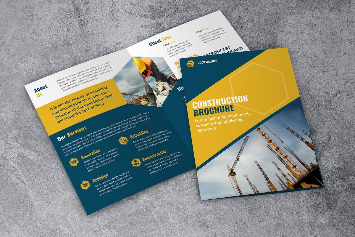 建筑工程双折页房地产企业宣传册设计模板 Constuction Bifold Brochure插图
