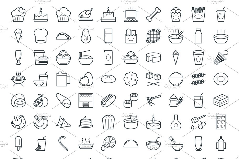 300+极简黑色线条快餐食物图标 300+ Food Vector Icons插图(4)