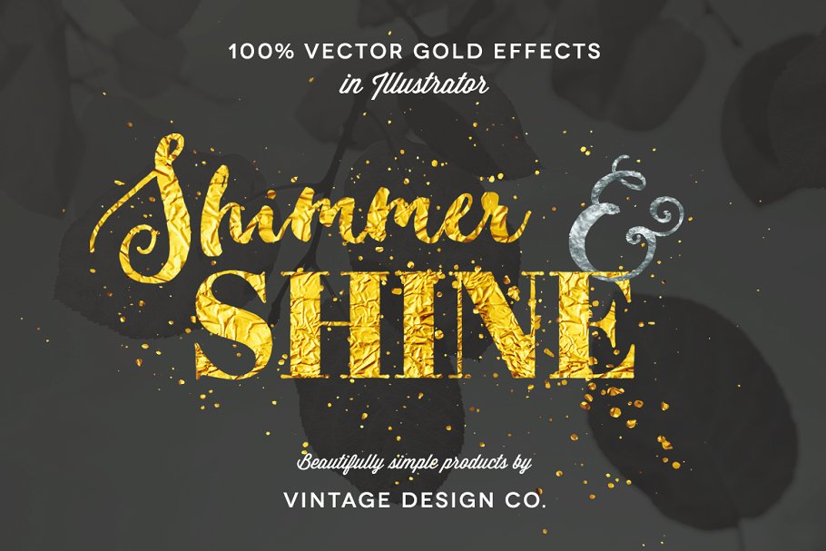 100%矢量闪亮金箔图层样式 Shimmer & Shine: 100% Vector Gold插图
