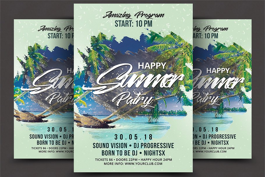 夏日海滩派对活动海报模板素材 Summer Party Flyer插图