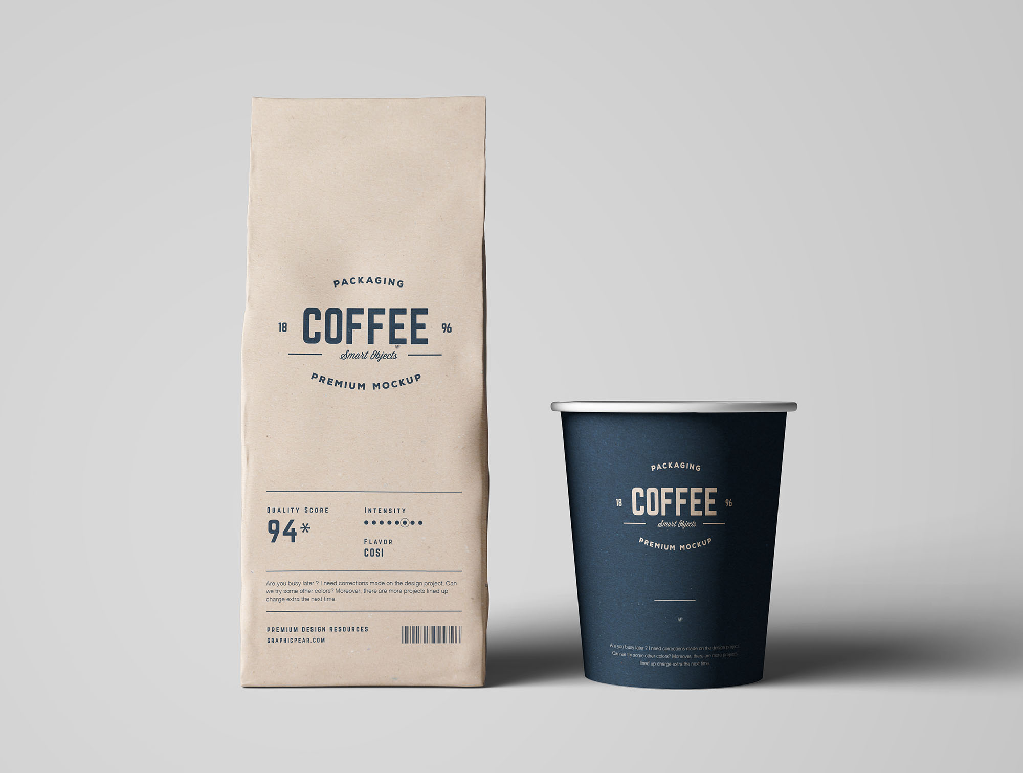咖啡纸杯＆咖啡豆牛皮纸包装袋设计样机 Coffee Package Mockup插图(3)