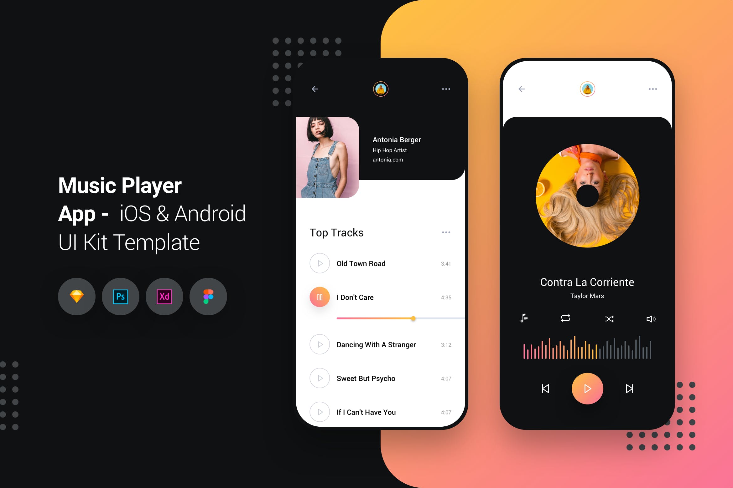 iOS&Android手机听歌音乐主题APP应用UI设计套件 Music Player App iOS & Android UI Kit Template插图