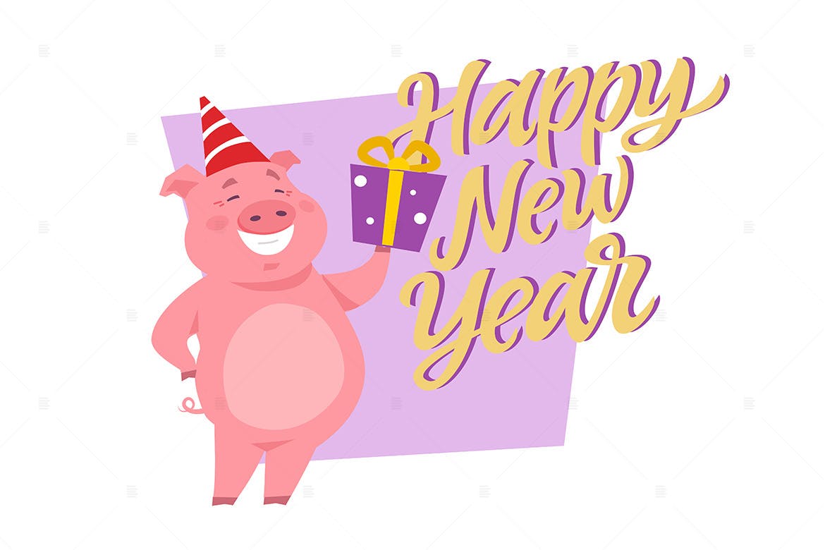 新年快乐主题卡通人物矢量插画素材 Happy New Year – cartoon character illustration插图