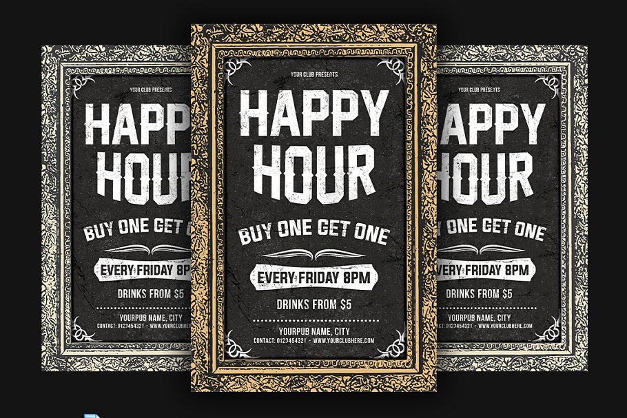 欢乐时光复古派对传单模板 Happy Hour Flyer插图