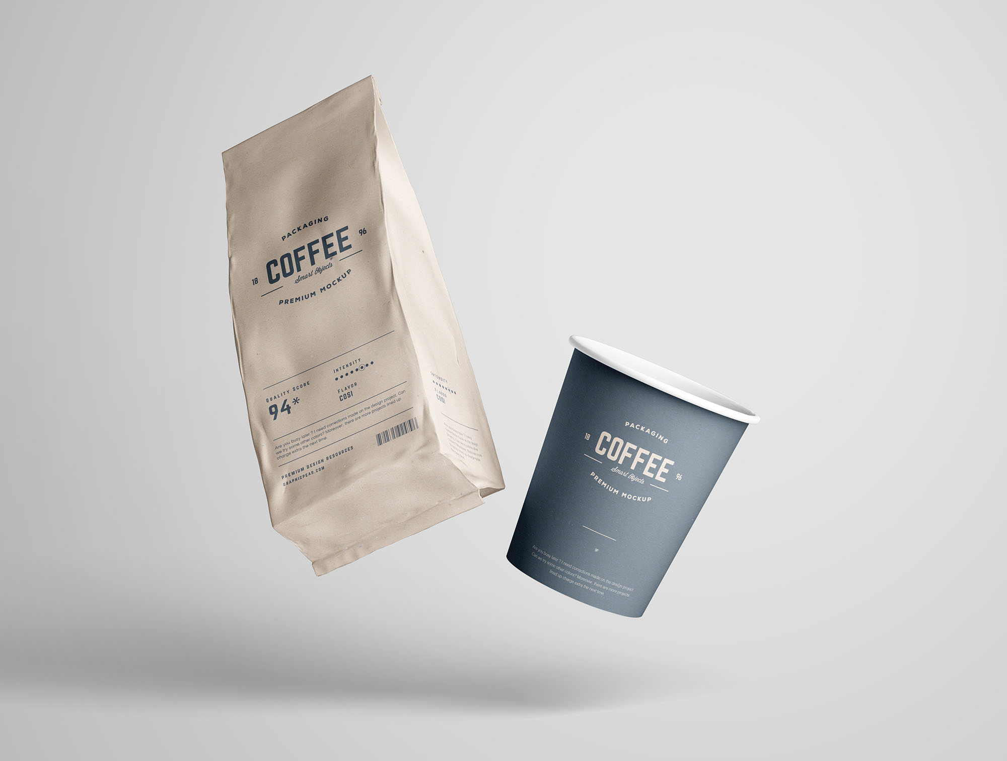 咖啡纸杯＆咖啡豆牛皮纸包装袋设计样机 Coffee Package Mockup插图(7)