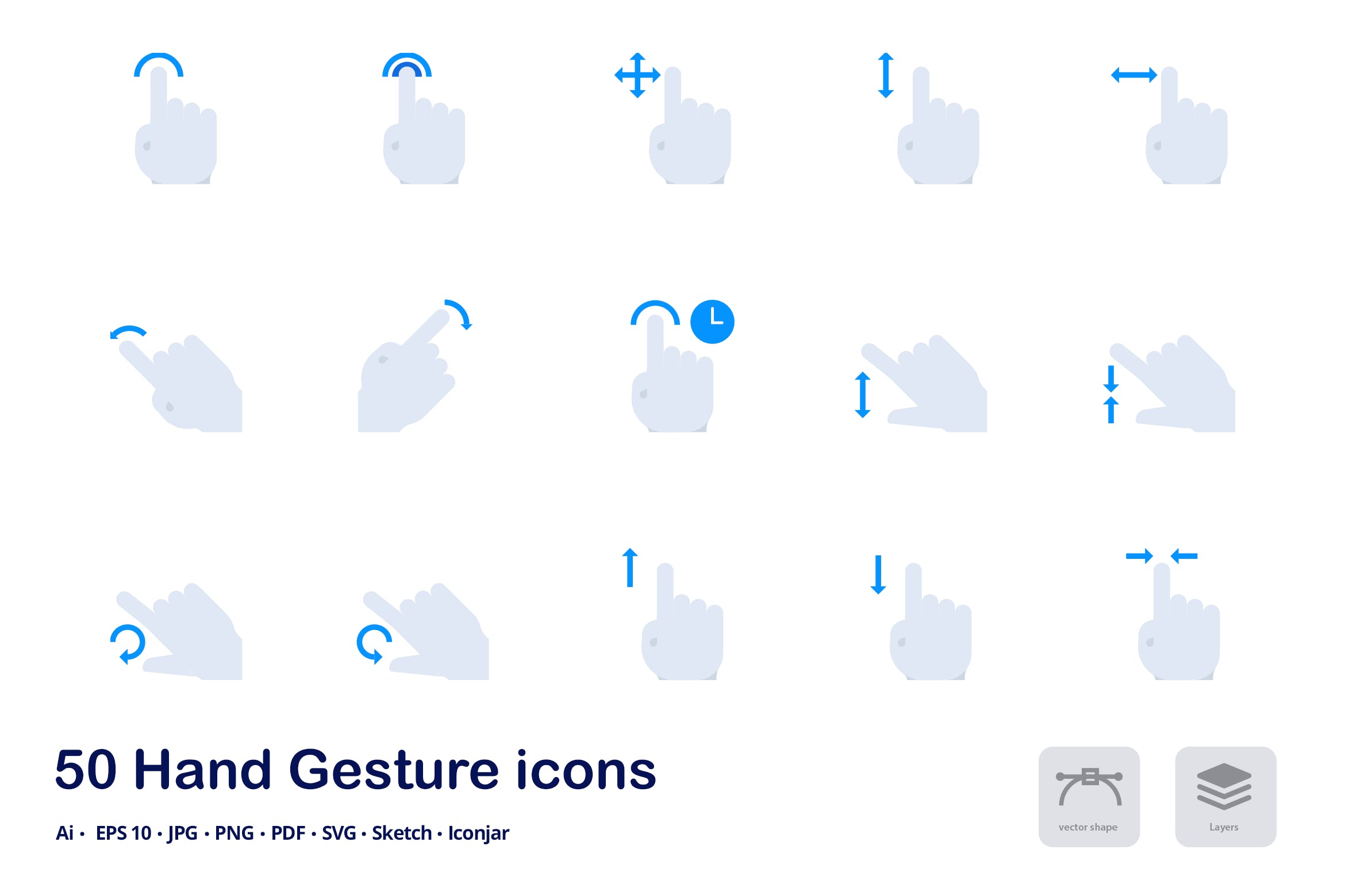触摸手势双色调扁平化矢量图标 Hand Gestures Accent Duo Tone Flat Icons插图