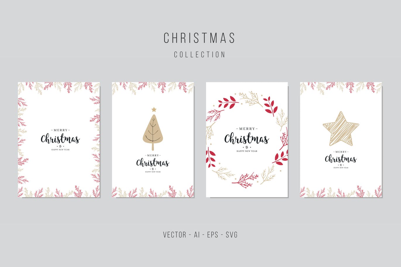 圣诞贺卡矢量设计模板素材v6 Christmas Vector Card Set. vol.6插图