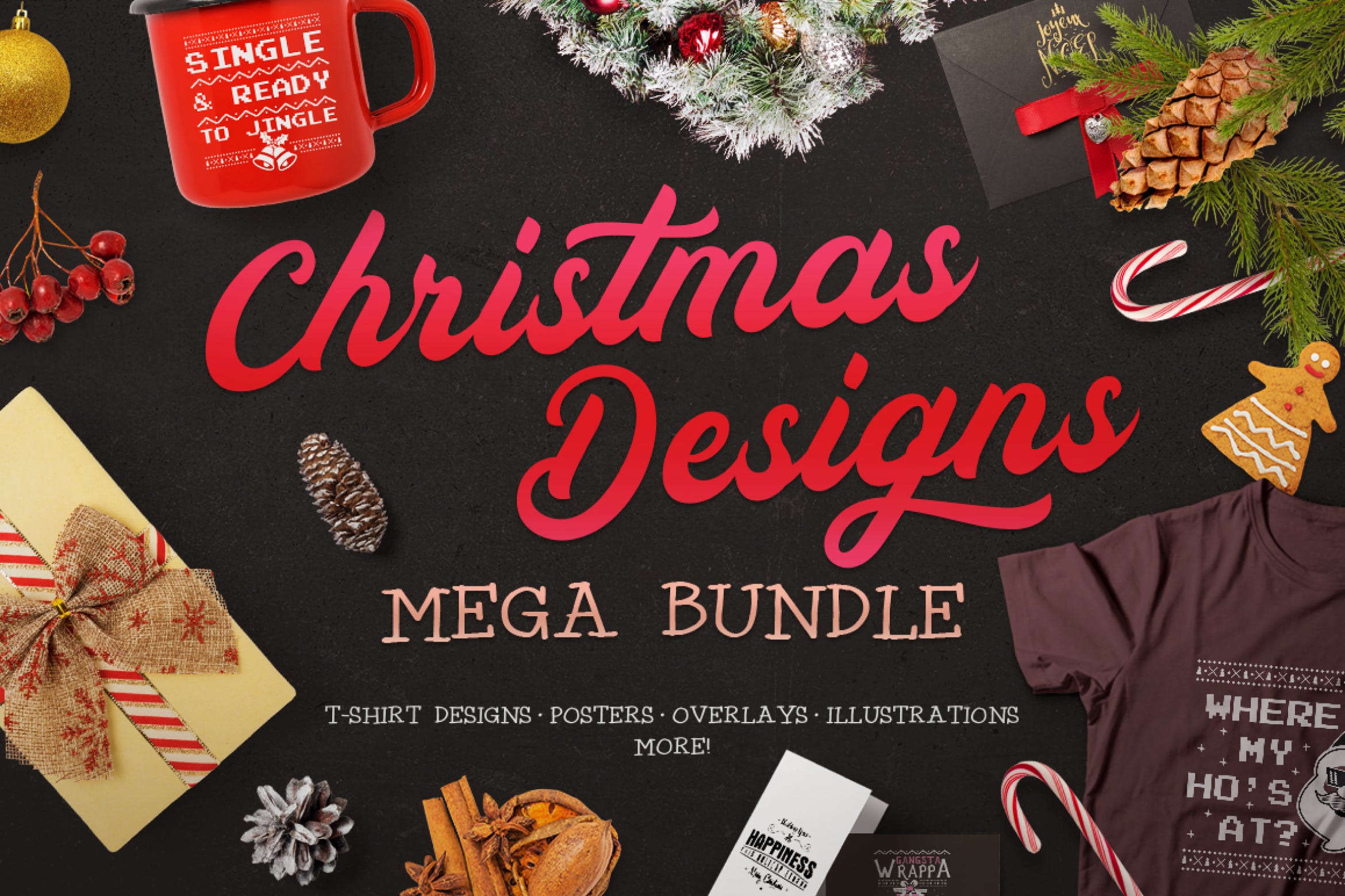 圣诞节主题设计素材包[1.07GB] Christmas Designs Mega Bundle, Retro Xmas Designs插图