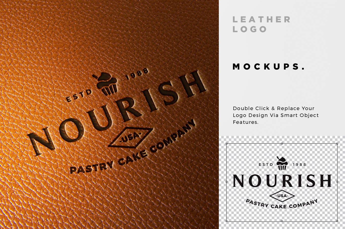 真皮材质品牌Logo设计压印效果图样机模板 Leather Branding logo mockups插图(4)
