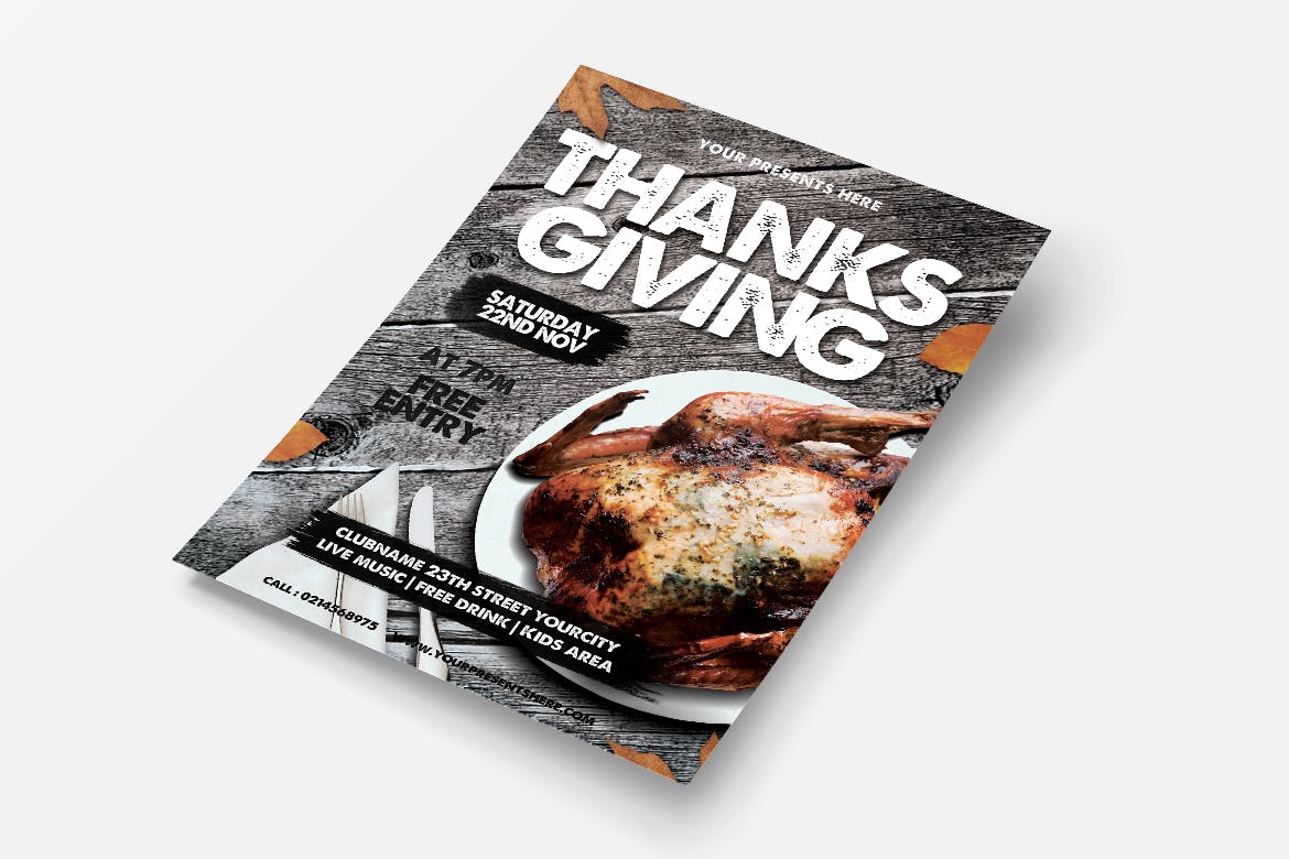 手绘枫叶装饰感恩节庆祝活动海报传单模板 Thanksgiving Flyer插图(2)