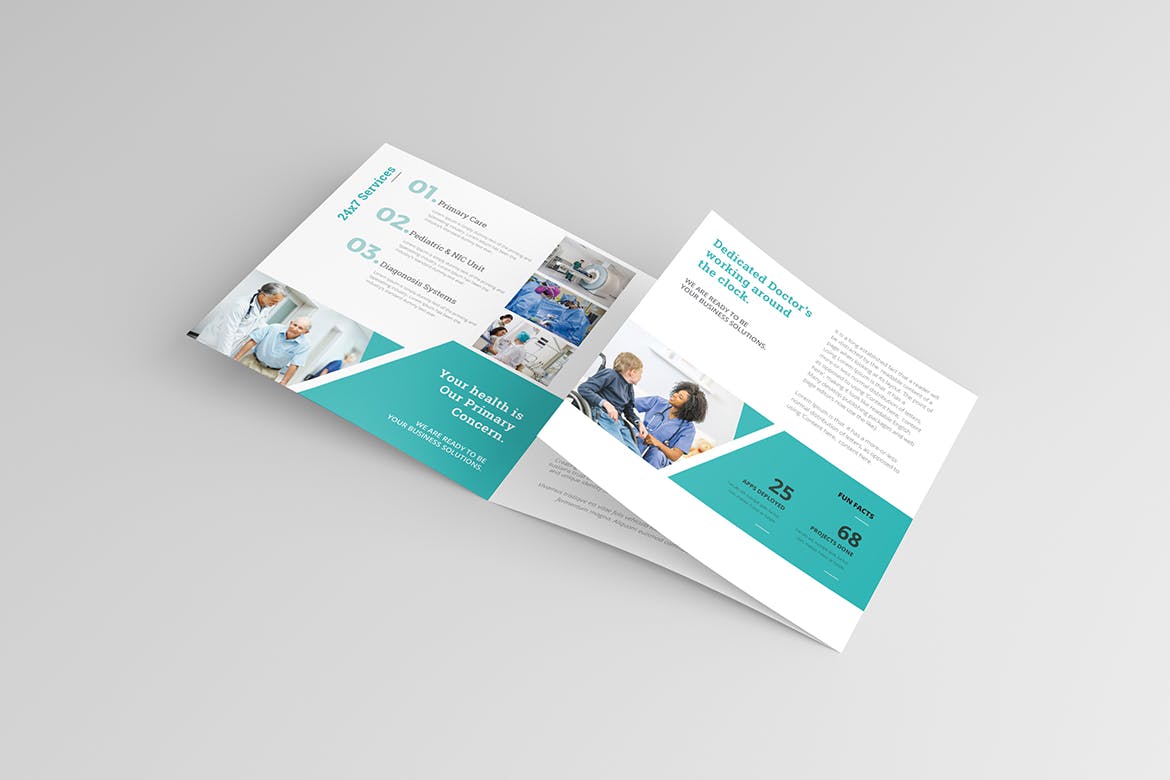 医疗健康行业方形三折页宣传册设计模板 Medical Square Trifold Brochure插图(1)