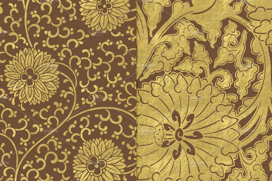 棕色/金色花卉图案背景素材 Brown and Gold Flower Backgrounds插图(2)