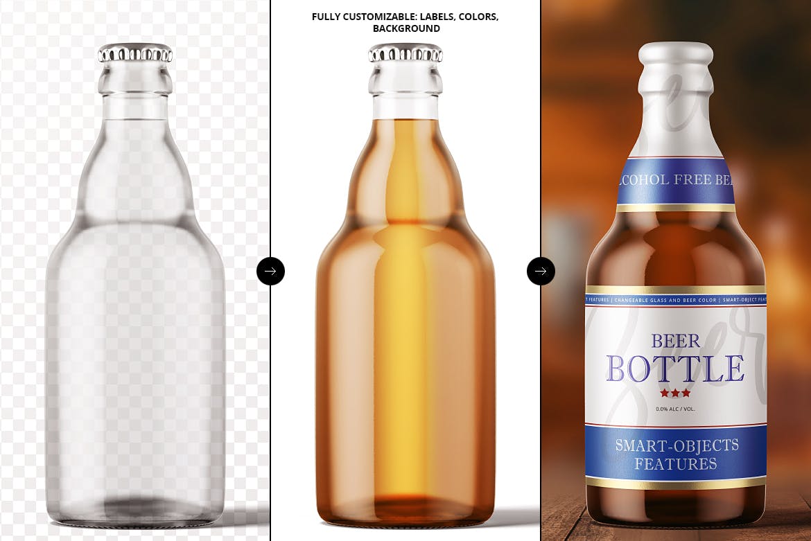 啤酒瓶外观设计效果图样机PSD模板 Steinie Beer Bottle Mock-up插图(2)