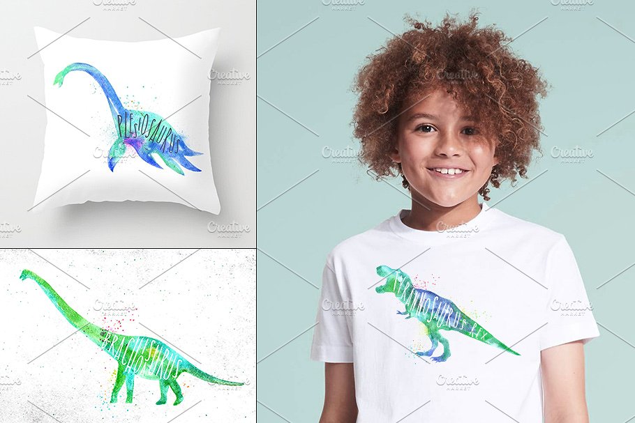 水彩画恐龙剪贴画 Watercolor Dinosaurs插图(3)