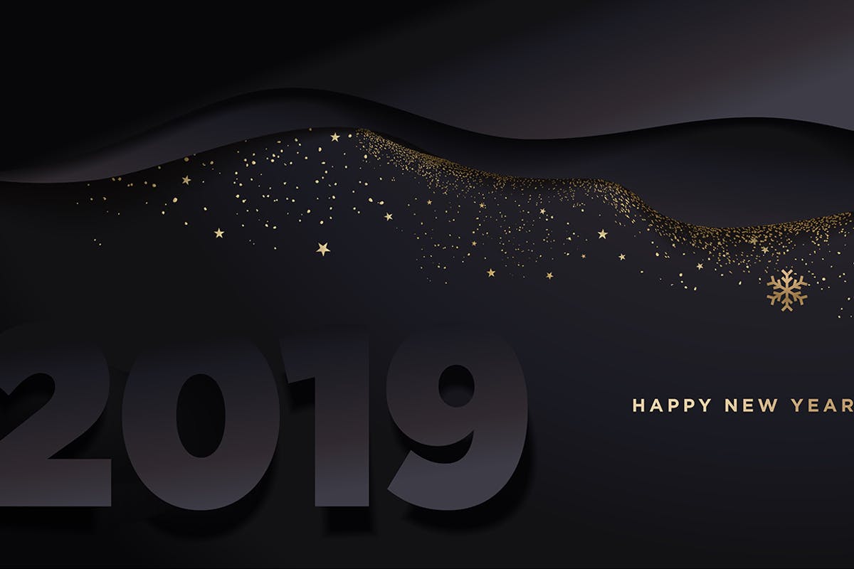 2019年新年星光装饰山脉背景贺卡海报设计矢量模板 Happy New Year 2019插图