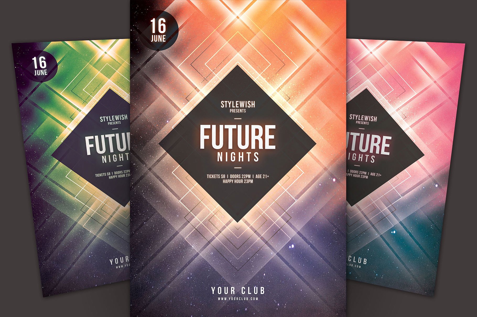 未来抽象科技感夜总会活动宣传传单模板 Future Nights Flyer Template插图