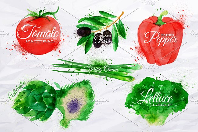 常见蔬菜水彩剪切画素材包 Vegetables Watercolor插图(3)