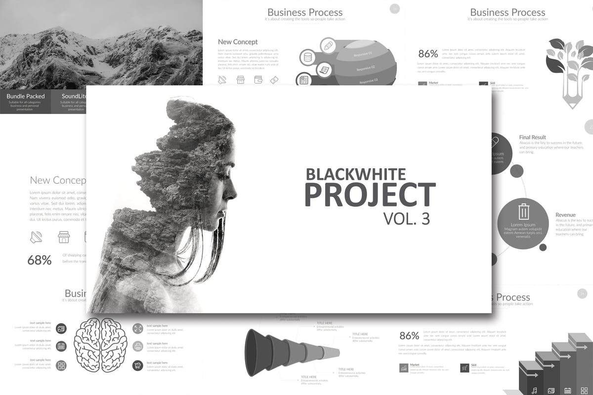 黑白设计风格项目规划PPT幻灯片模板 Black White Project Vol. 3 Powerpoint插图