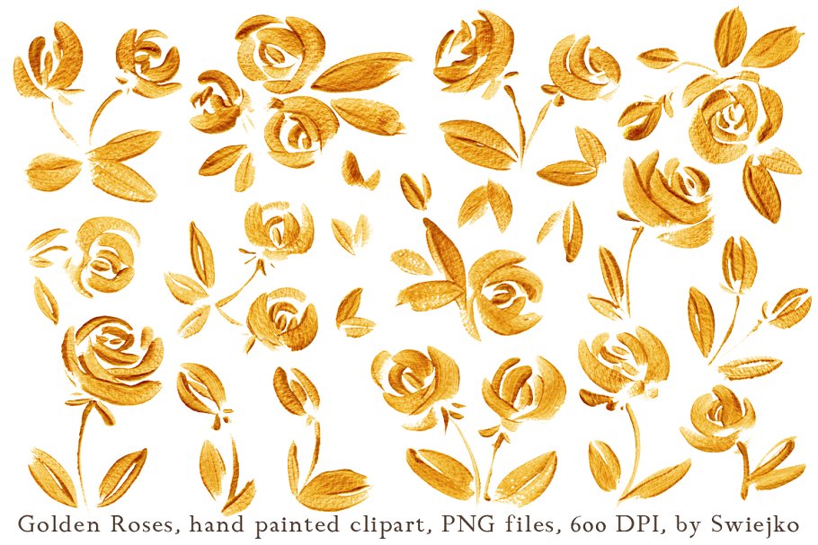 23个豪华手绘金玫瑰剪贴画集合 Golden Roses clipart set插图(1)