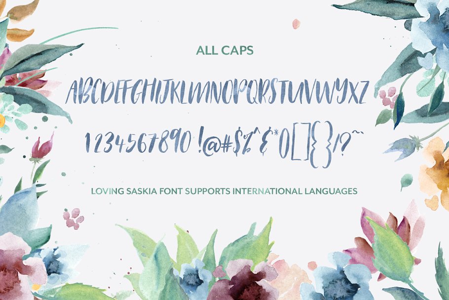 手写英文字体&手绘水彩花卉剪贴画 Loving Saskia Font & Graphics Bundle插图(6)