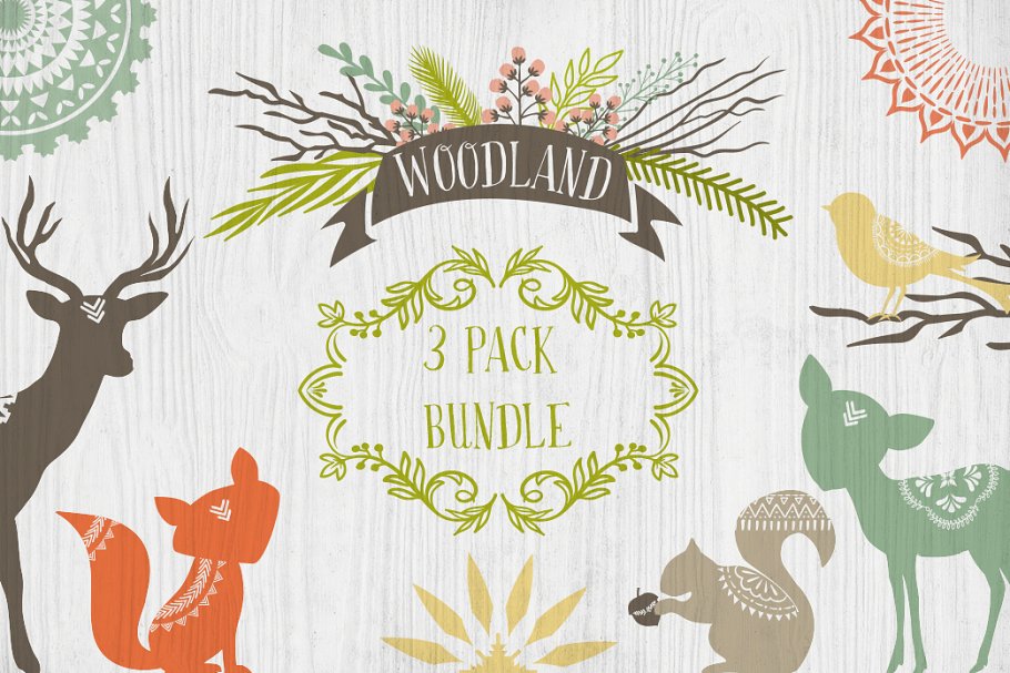自然森林部落主题设计元素 Woodland Graphics Wreaths & Patterns插图