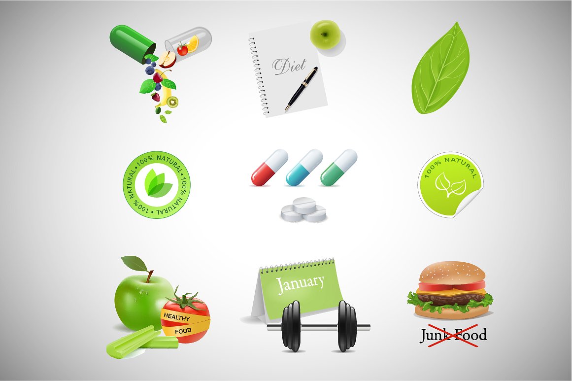 健康和健身及饮食和医学图标  Health and fitness icons插图