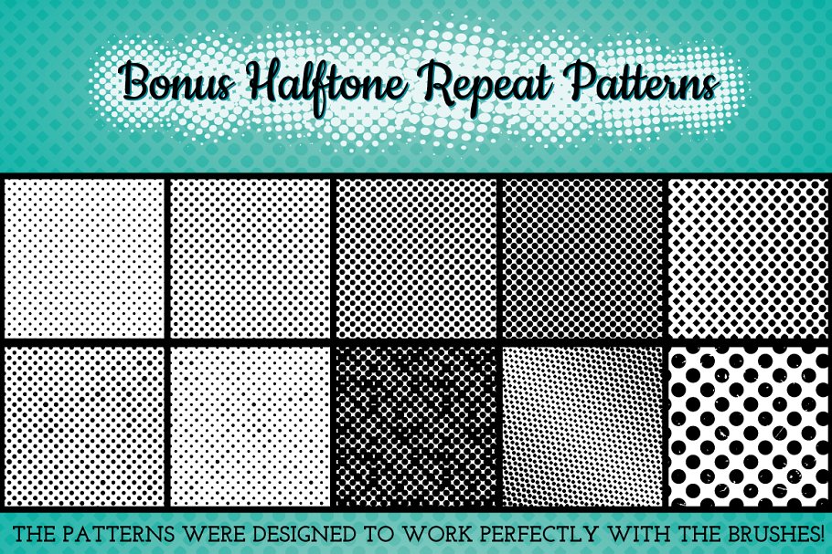 半色调AI笔刷&半色调图案纹理 Halftone Brushes + Bonus Patterns插图(5)