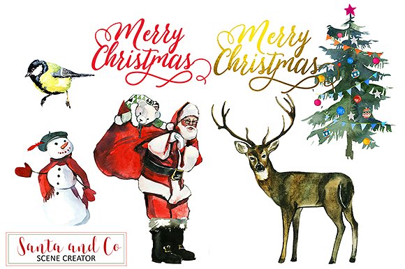 手绘圣诞节主题水彩设计素材包 Santa & Co Christmas Clipart Set插图(4)