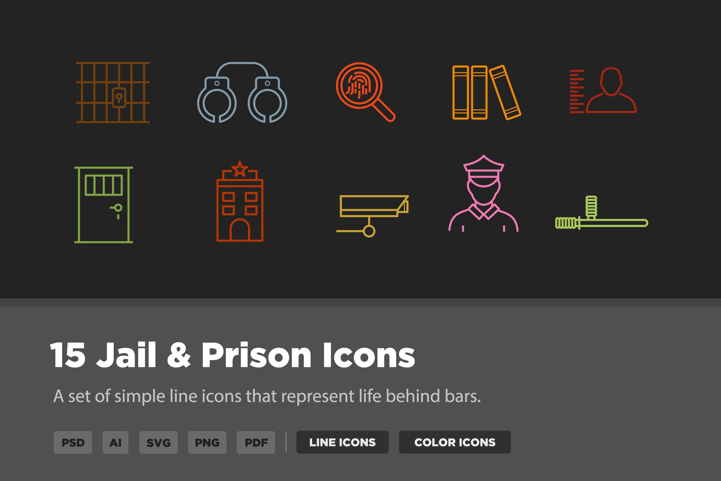 15枚监狱看守所主题矢量图标 15 Jail & Prison Icons插图