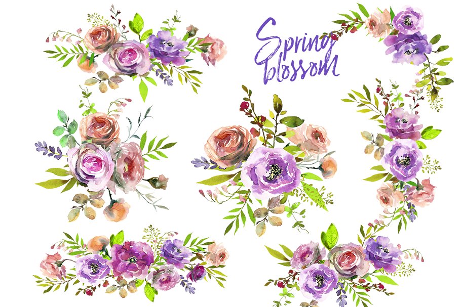 春季花开水彩花卉插画 Spring Blossom Watercolor Flowers插图(2)