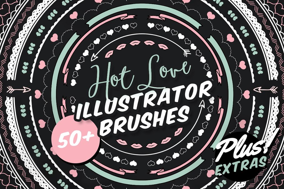 爱心爱情装饰AI笔刷 Hot Love Illustrator Brushes插图
