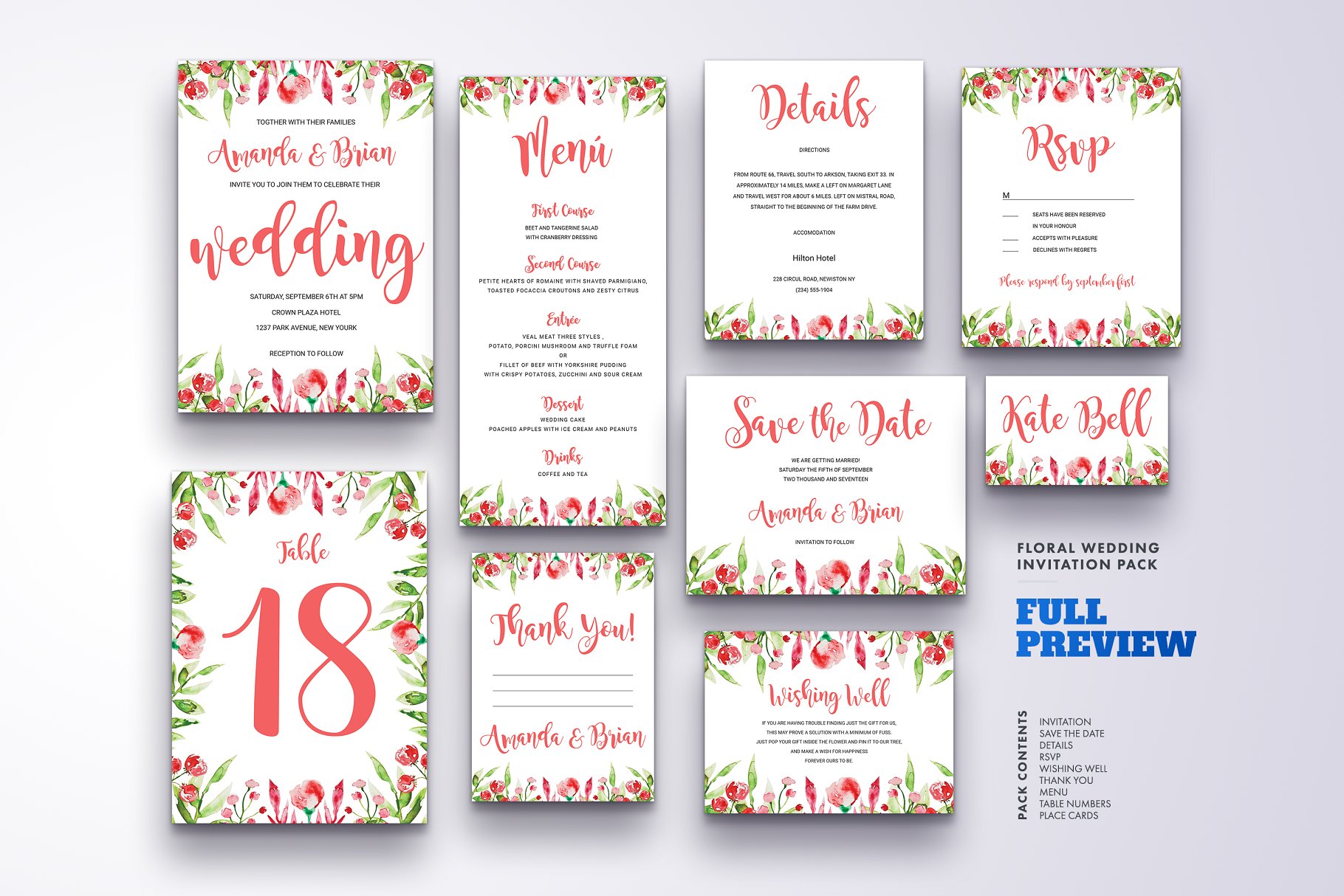 花卉配饰婚礼邀请物料设计模板合集 Floral Wedding Invitation Set Vol.7插图(1)