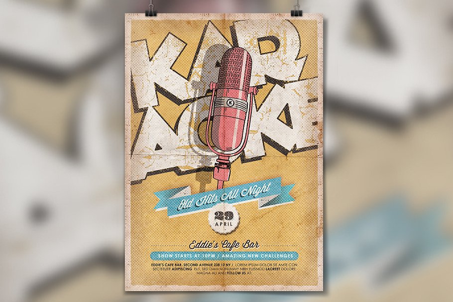 复古设计风格卡拉OK音乐活动海报传单模板 Karaoke Vintage Poster / Flyer插图