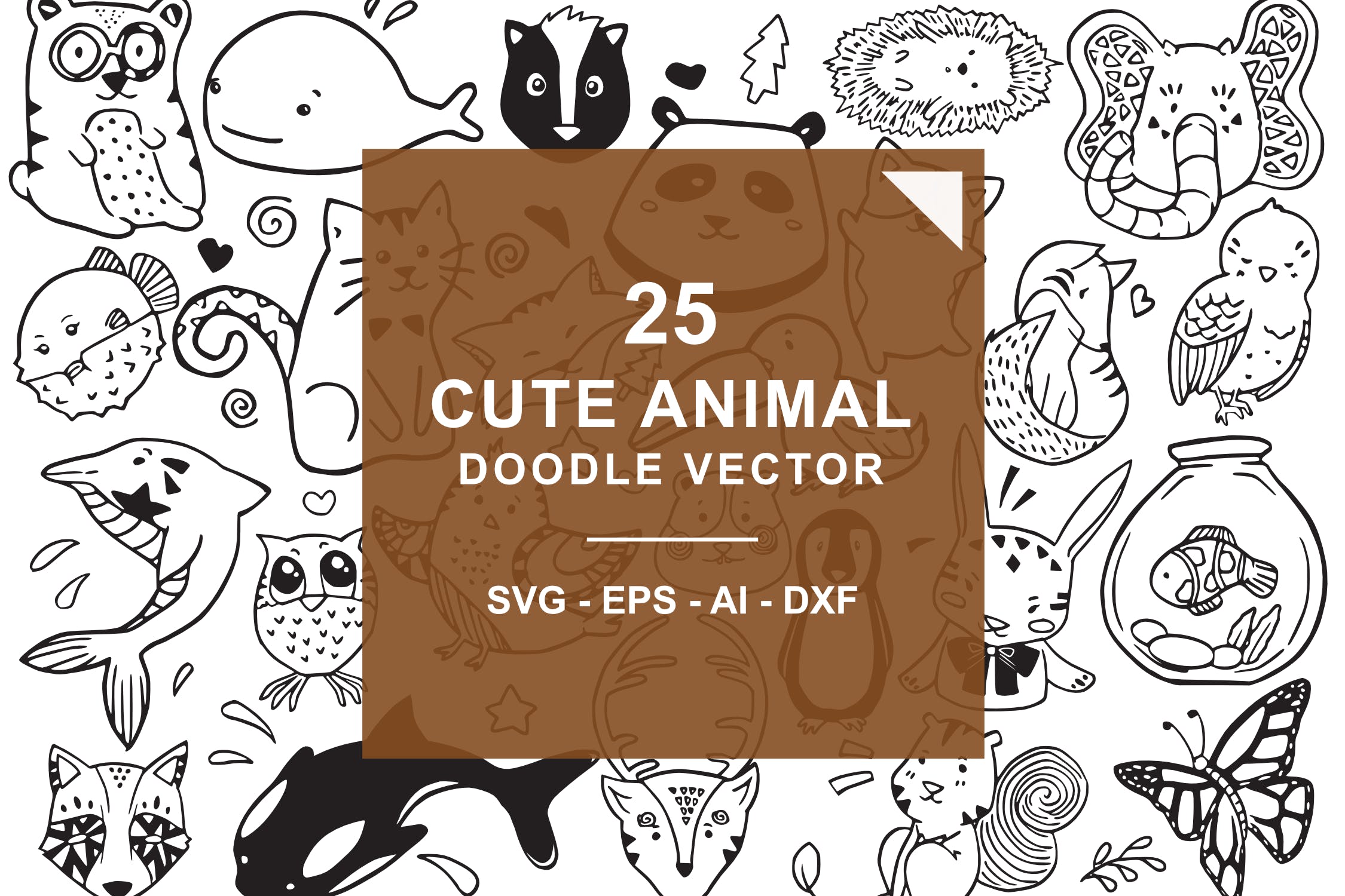 可爱卡通动物涂鸦手绘矢量图案素材 Cute Animal Doodle Vector插图