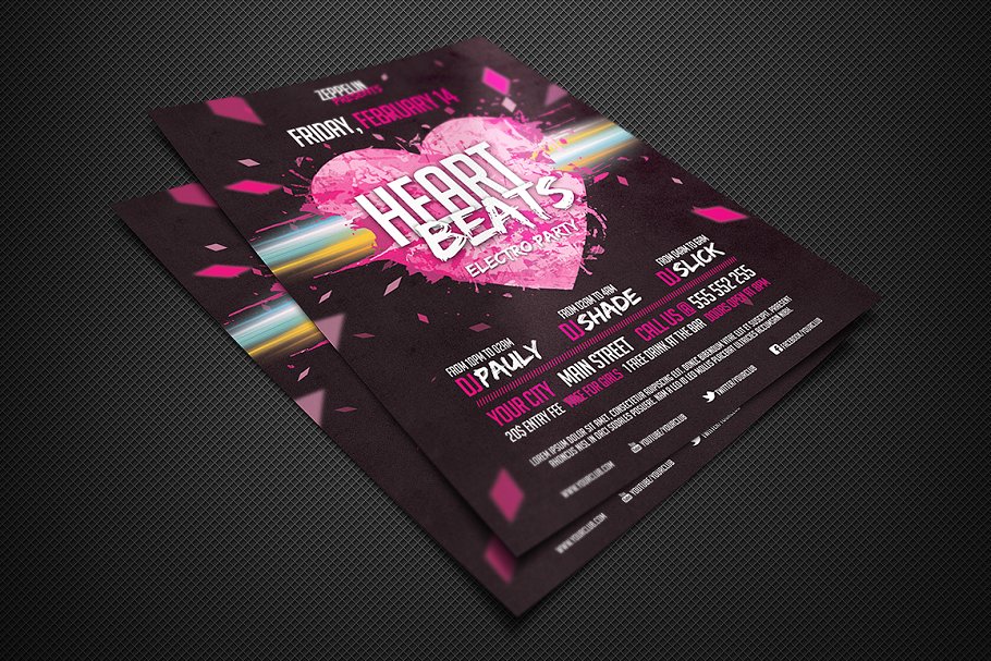 激情DJ音乐派对活动传单模板 Heart Beats Flyer Template插图(2)