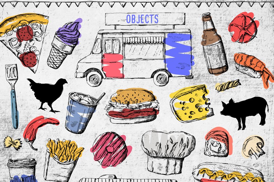 快餐车主题设计手绘插画合集 Food Truck Collection Pro插图(5)