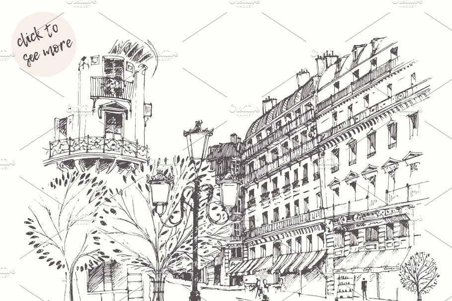 法国巴黎街景素描图形 Streets of Paris, France插图(1)