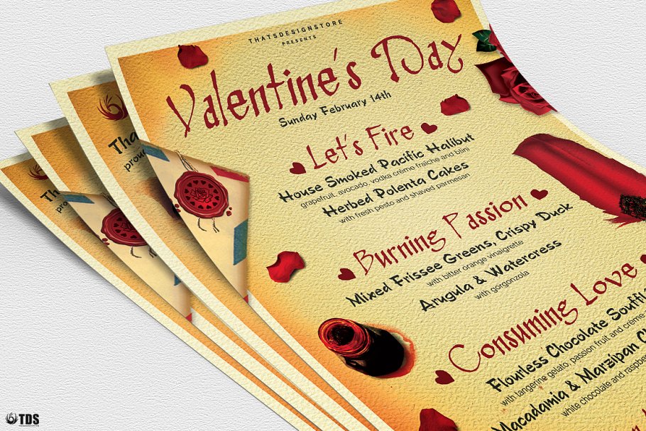 情人节主题传单+菜单PSD模板 V5 Valentines Day Flyer+Menu PSD V5插图(4)