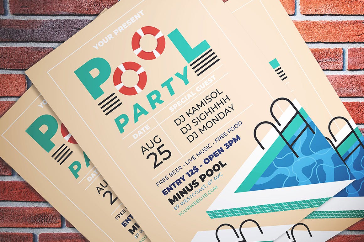 性感泳装活动派对海报传单设计模板 Pool Party Flyer插图(1)