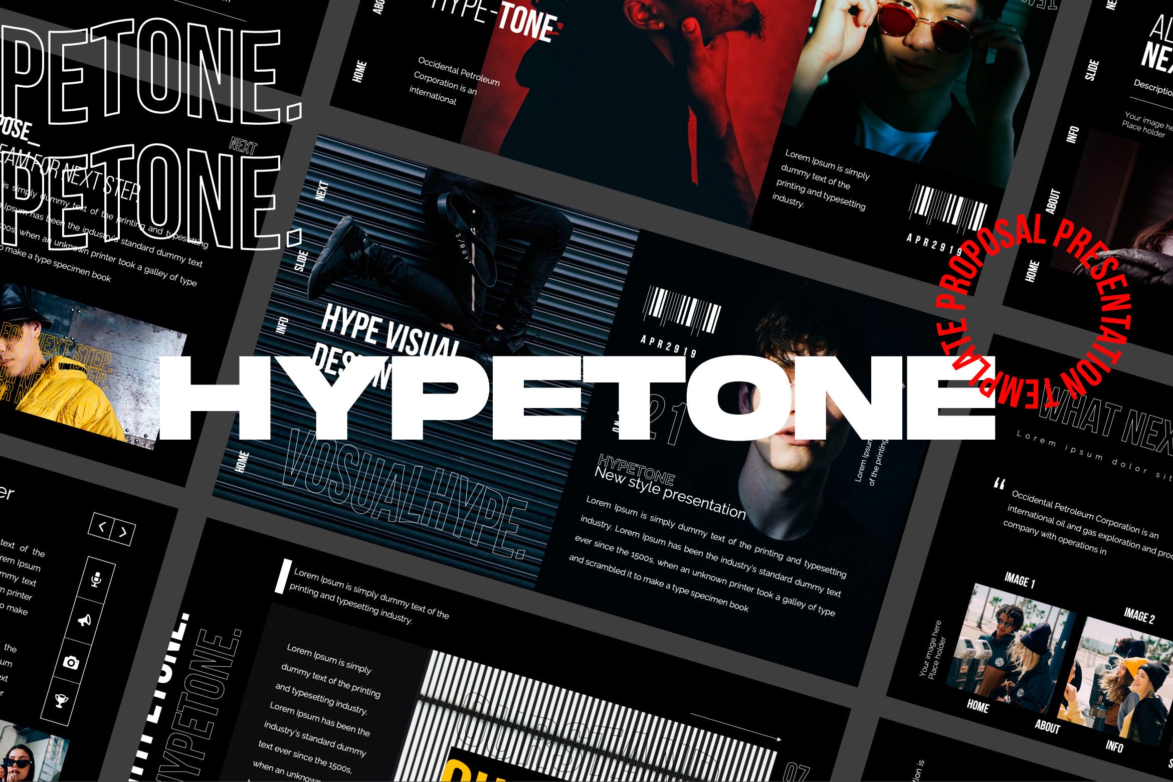 时尚潮流文化主题酷黑背景PPT幻灯片模板 Hypetone – Presentation插图