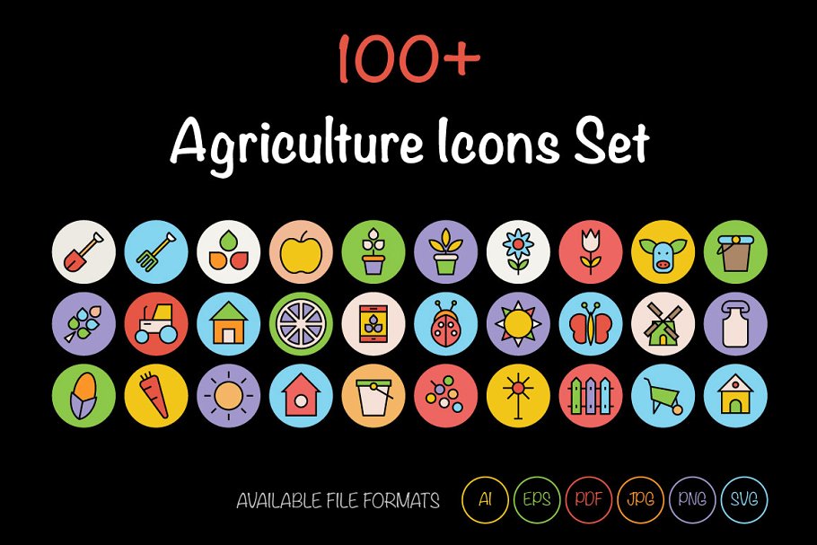 100+农业主题图标集 100+ Agriculture Icons Set插图