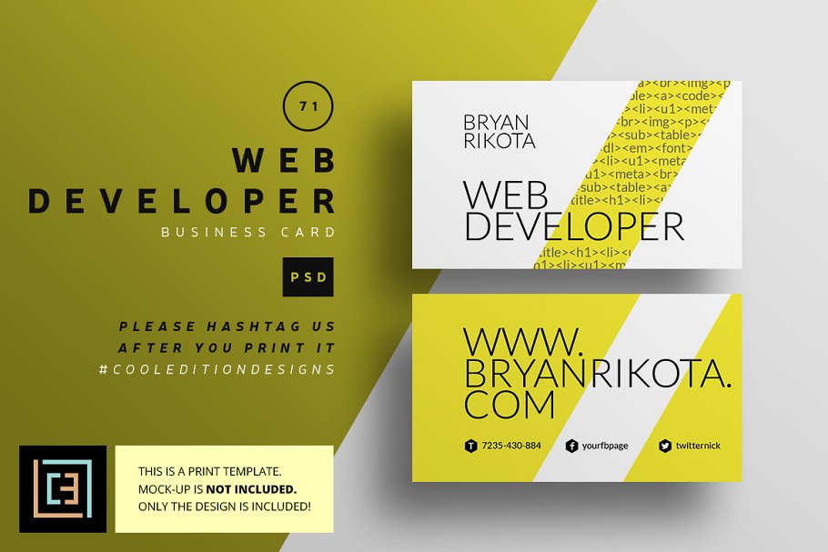 互联网前端开发人员-特色名片模板71  Web Developer – Business Card 71插图