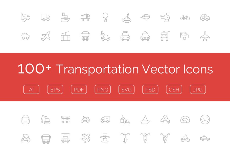 100+交通运输矢量图标集合  100+ Transportation Vector Icons插图