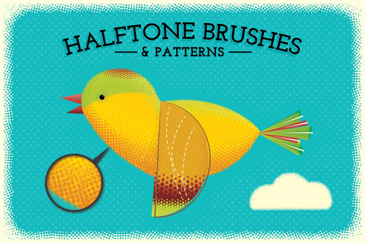 半色调点状/线条AI笔刷 Halftone Brushes + Bonus Patterns插图
