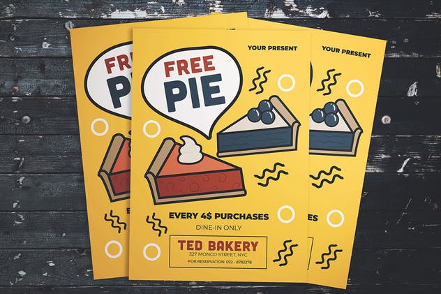 美食折扣促销海报传单设计模板 Free Pie Flyer插图(2)