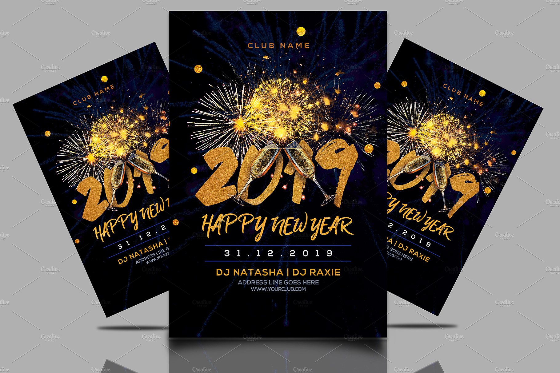 2019新年派对海报模板下载 New Year Party Flyer [psd]插图(1)