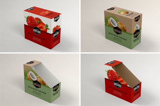 13包装零售货架零食包装盒设计样机模板 Retail Shelfbox 13 Packaging Mockup插图(1)
