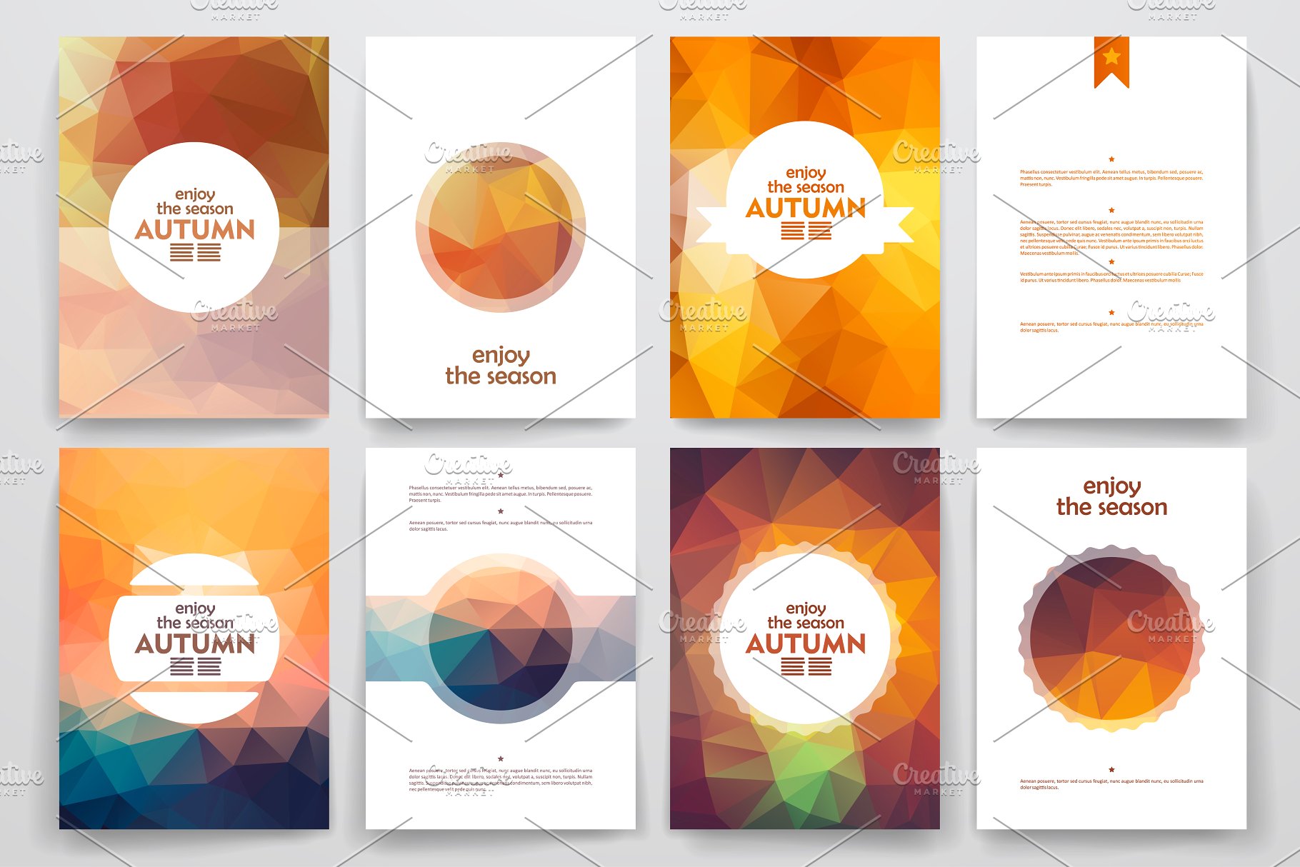 秋天配色抽象图形小册子模板 Set of Autumn brochures插图